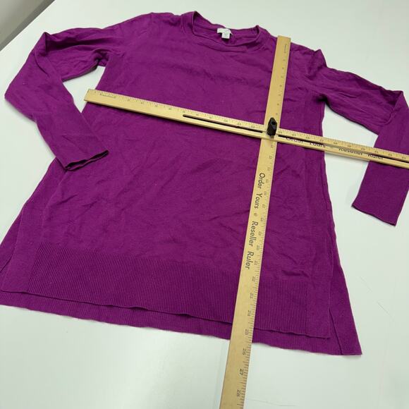 J.Jill Sweater Womens X Small Petite Purple Crew Neck Tunic‎ Top Side Slit - Picture 5 of 7